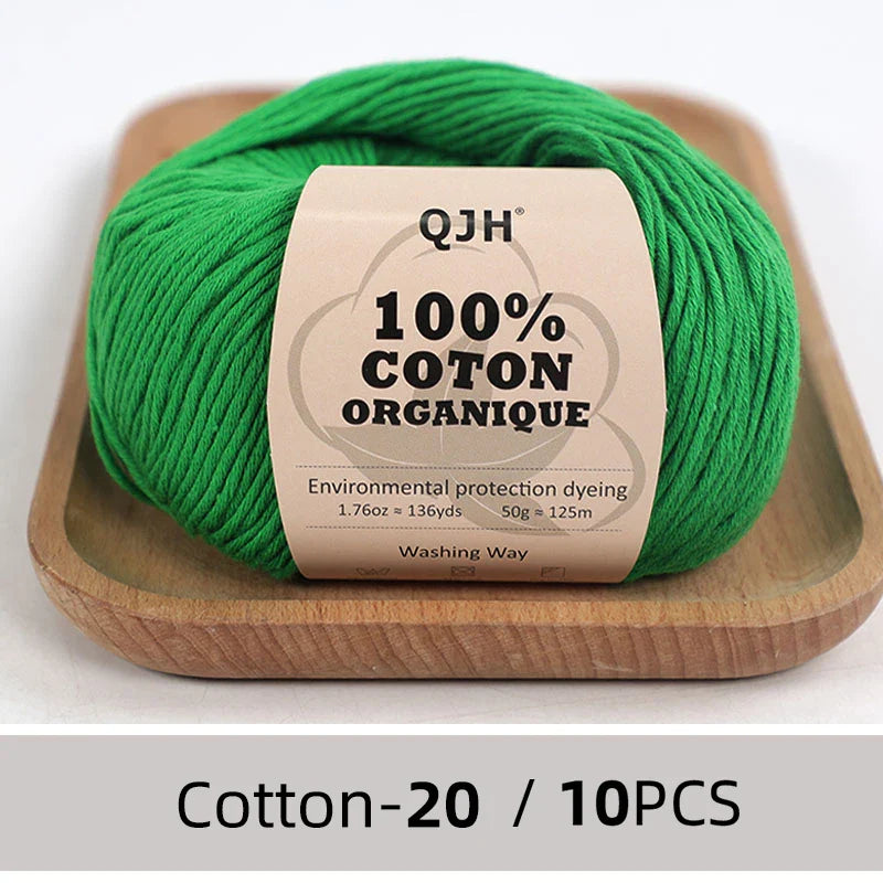 QJH 10PCS 100% Organic Cotton Yarn Pure/Mixed Color Yarn, Knitting Yarn - Crochet Yarn Soft 10 Strands Hank Yarn Machine Washabl