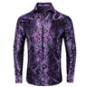 Lilac Mauve Lavender Purple Silk Mens Shirts Luxury Lapel Long Sleeve Dress Shirt Jacquard Blouse for Male Wedding Business Prom