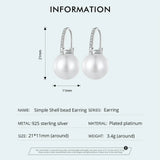 WOSTU Real 925 Sterling Silver European Simple U style Big Shell Pearl Hoop Earrings Women Drop Earring Party Accessories Gift