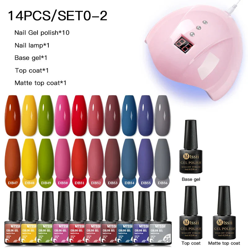 Mtssii  13/16Pcs Gel Nail Polish Set With 36W UV Lamp Dryer Manicure Kit Semi Permanent Soak Off Base Top Coat Nail Art UV Gel