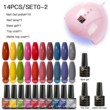 Mtssii  13/16Pcs Gel Nail Polish Set With 36W UV Lamp Dryer Manicure Kit Semi Permanent Soak Off Base Top Coat Nail Art UV Gel