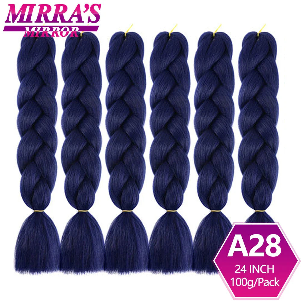 24inch Jumbo Braids Synthetic Hair For Box Braid Ombre Braiding Hair Extensions Three Tone Black Brown Blue Pink Mirra’s Mirror