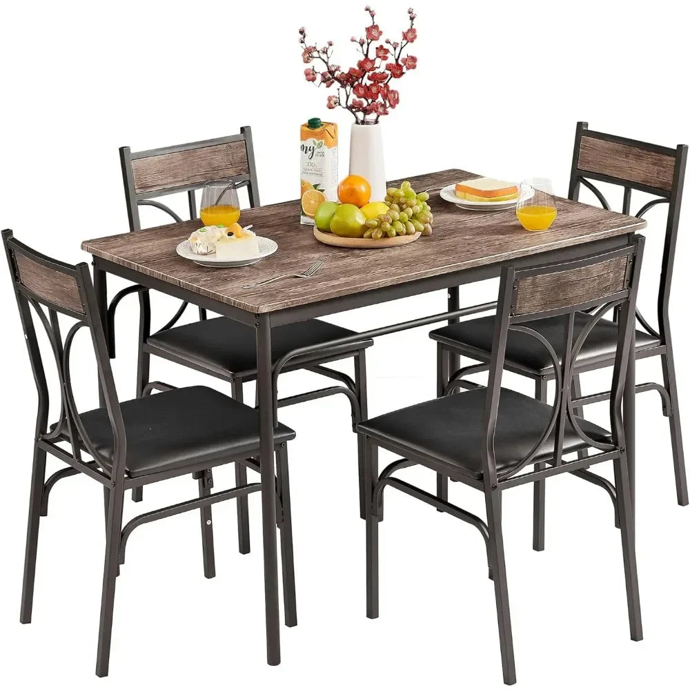 Dinette Table Dining Set for 4 Breakfast Nook 5-Piece Indoor Modern Rectangular Table Kitchen Classic Brown Furniture Chair Room