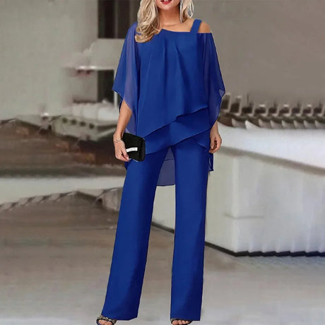 New Style Matching Series Fashion Plus Size Women's Bat Sleeve Top Off The Shoulder Party Elegant Pants Women's Two Piece Set