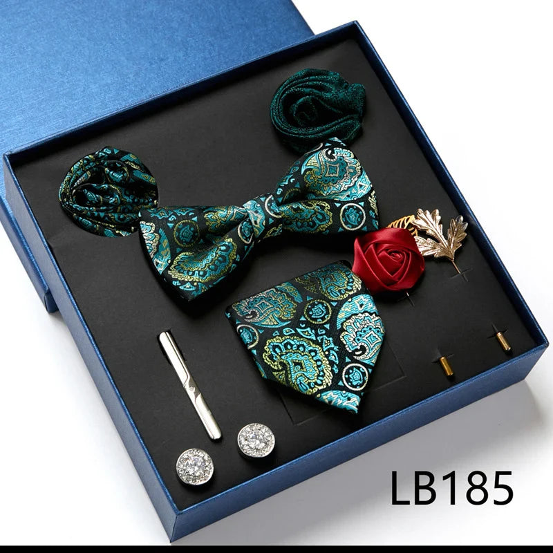 Luxury Quality Tie Set With Necktie Bowtie Pocket Square Cufflinks Tie Clip Brooches For Man Bussiness Wed Party Tie Gift Box