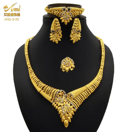 ANIID Nigerian Jewelery Set Wedding Jewelry For Women Dubai 24K Gold Color Jewlery African Designer Earrings Bridal Necklace