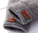 Men Winter Fingerless Gloves Half Finger Writting Office Knitted Alpaca Wool Warm Leather Label Thick Elastic Driving Gloves