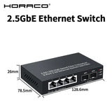 HORACO 2.5GbE Ethernet Switch 4 Port 2500Mbps Network Switcher 2 Port 10G SFP+ Slot Home Lab Hub Internet Splitter Plug and Play