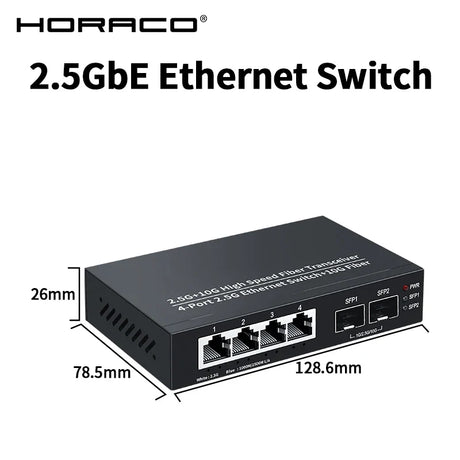 HORACO 2.5GbE Ethernet Switch 4 Port 2500Mbps Network Switcher 2 Port 10G SFP+ Slot Home Lab Hub Internet Splitter Plug and Play