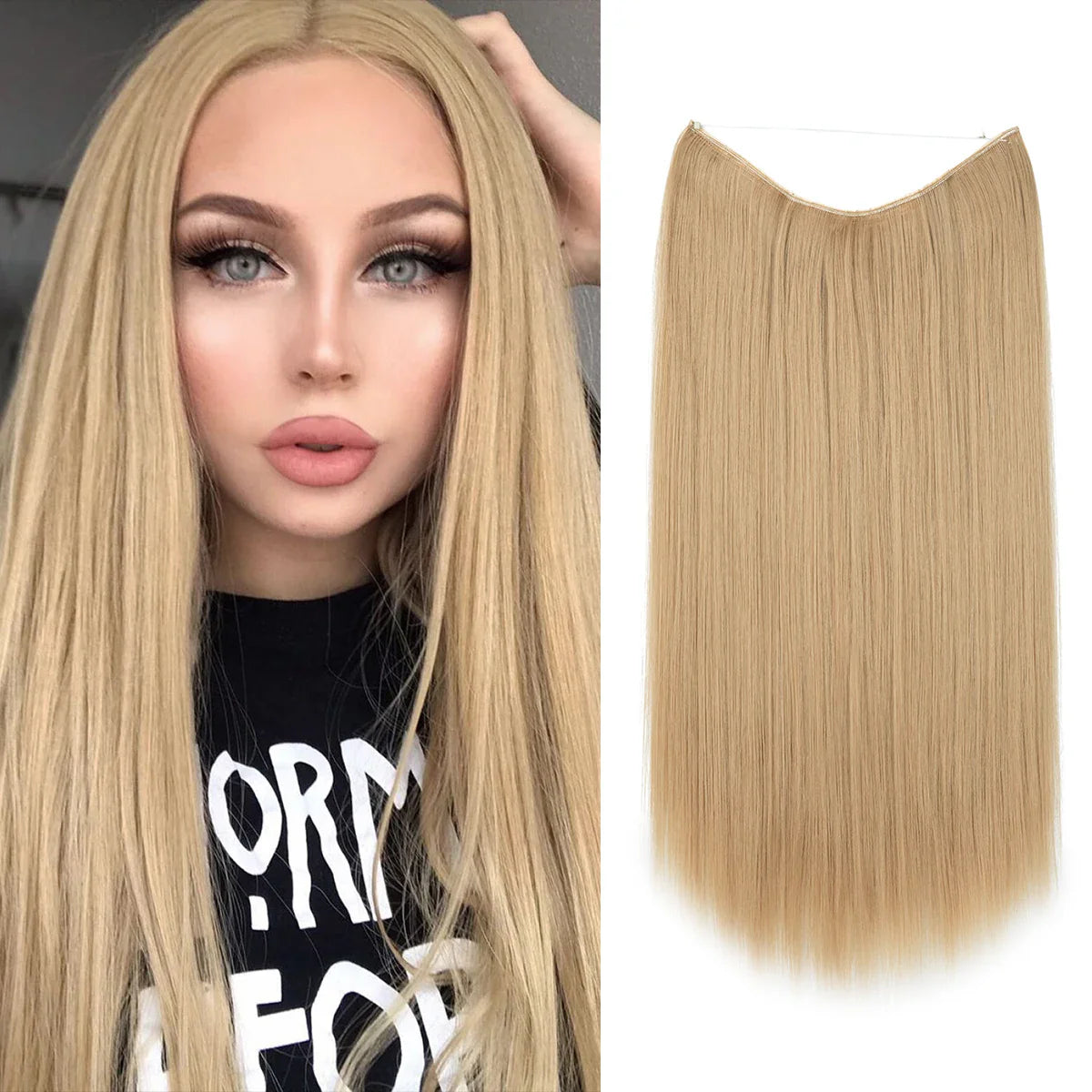 Synthetic Hair Extension No Clip Natural Hair Piece Ombre Fake False One Piece Straight Hairpiece Blonde For Women