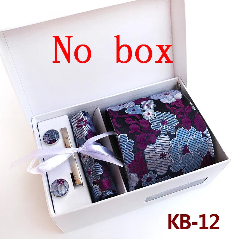 Luxury Tie Set Gift Box For Men Wedding Jacquard Necktie Square Clip Cufflinks Handkerchief Brezo Pour Teal Tie