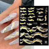 Purple Marble Nails Stickers Smoke Design Manicure Decals Golden Wave Lines Nail Slider Blooming Ink Sticker