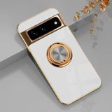 Luxury Plating Silicone Shockproof Phone Case For Google Pixel 8 8A 7 Pro 7A 6A Metal Ring Magnetic Holder Stand Soft Back Cover