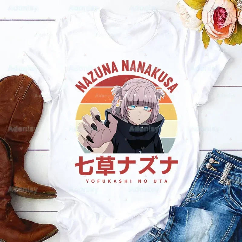 Yofukashi No Uta T Shirt Women Call of the Night Manga Tshirt Graphic Tee Cute Nanakusa Nazuna T-shirt Female Girls Tee Tshirt