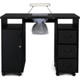 Winado Manicure Nail Table, Double Cabinet 3 Drawers 1 Door Nail Desk Station for Collector & Wrist Rest Cushion, Black