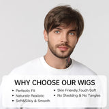 Bob Pixie Cut Wig for Men Light Brown Short Straight Synthetic Layered Wig with Bangs Natural Looking Hair for Cosplay Daily