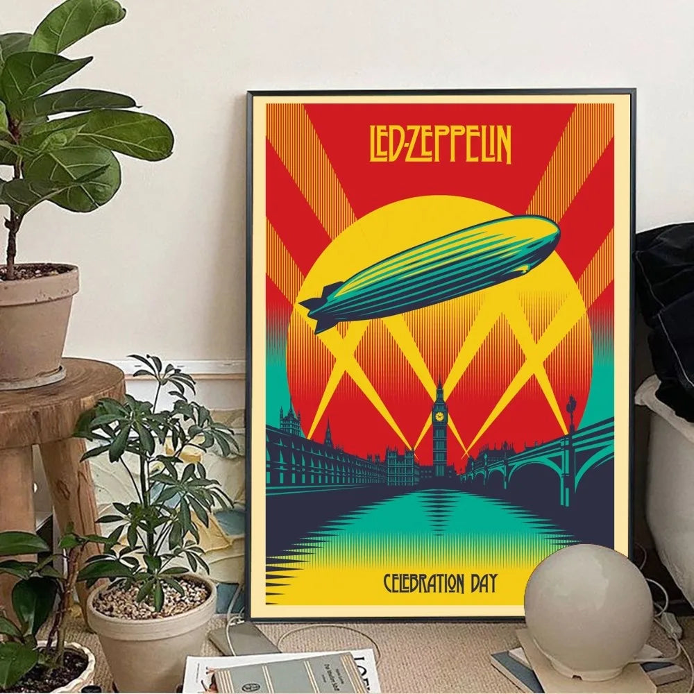 Band L-Led Z-Zeppelin Wallpaper Poster Kraft Club Bar Paper Vintage Poster Wall Art Painting Bedroom Study Stickers