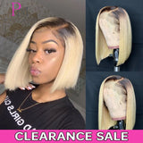 Short Bob Hair Wig Human Hair Wigs On Sale Clearance 1B 613 4x4 Closure Human Hair Wig Ombre Blonde Part Lace Wigs For Women