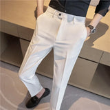 British Style Men High Waist Dress Pants 2023 Autumn Solid Color Casual Trousers Slim Fit Formal Suit Pants Fashion Men Clothing