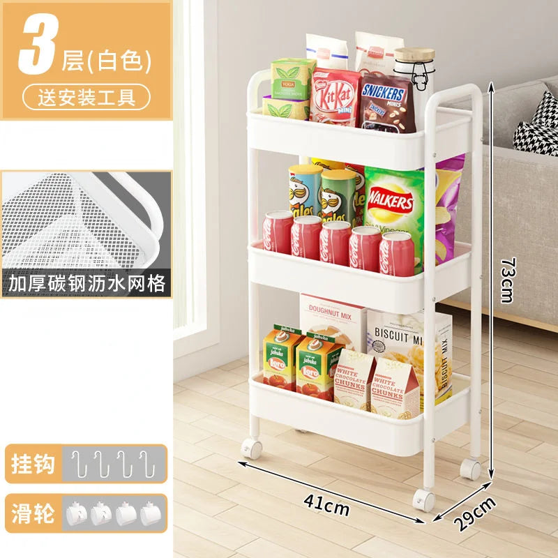 Small Cart Storage Rack Kitchen Bedroom 3 Layers Snacks Mobile Cart Bathroom Storage Rack Kitchen Islands Trolleys Rolling Cart