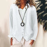 Women's Cotton Solid Long Sleeve Blouse Tops Baggy Button T-Shirt High Quality Clothes Clothing For Plus Size Female 2024