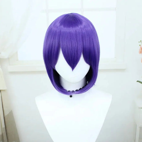 Short 11.8 Inches Straight Synthetic Wig for Cosplay Party Dress Up with Bangs Universal Anime Play Costume Multi Color with Cap