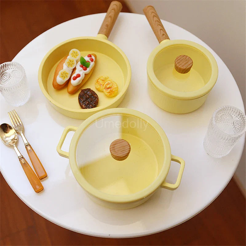 1/6 Dollhouse Miniature Kitchen Mini Frying Pan Soup Pot Simulation Cooking Utensils for Blyth BJD Doll Accessories Toy