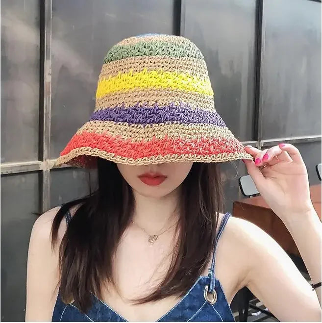 Women's Large Brim Straw Beach Hats Girl Cap Breathable Sunscreen Uv Protection Ladies Sun Visor Female Big Brim Straw Empty