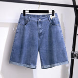 150Kg Plus Size Women's Five-Point Denim Shorts Hip 150 Summer High-Waist Loose Wide Leg Pants Blue Black 5XL 6XL 7XL 8XL 9XL