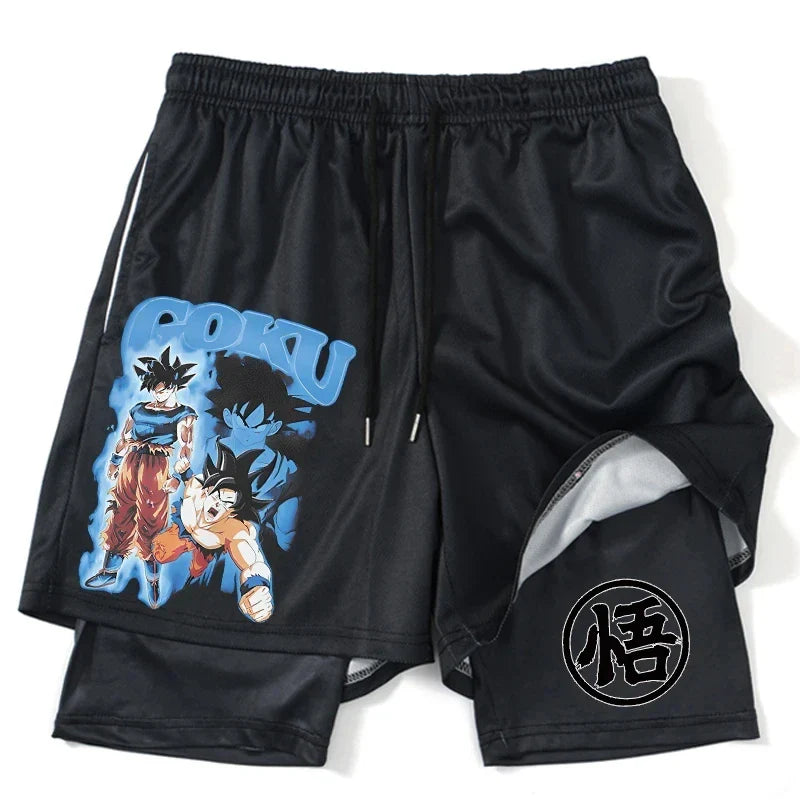 New Print Anime Shorts Men Women 2 in 1 Quick Dry Mesh Gym Shorts to Fitness Running Summer Black Performance Scanties