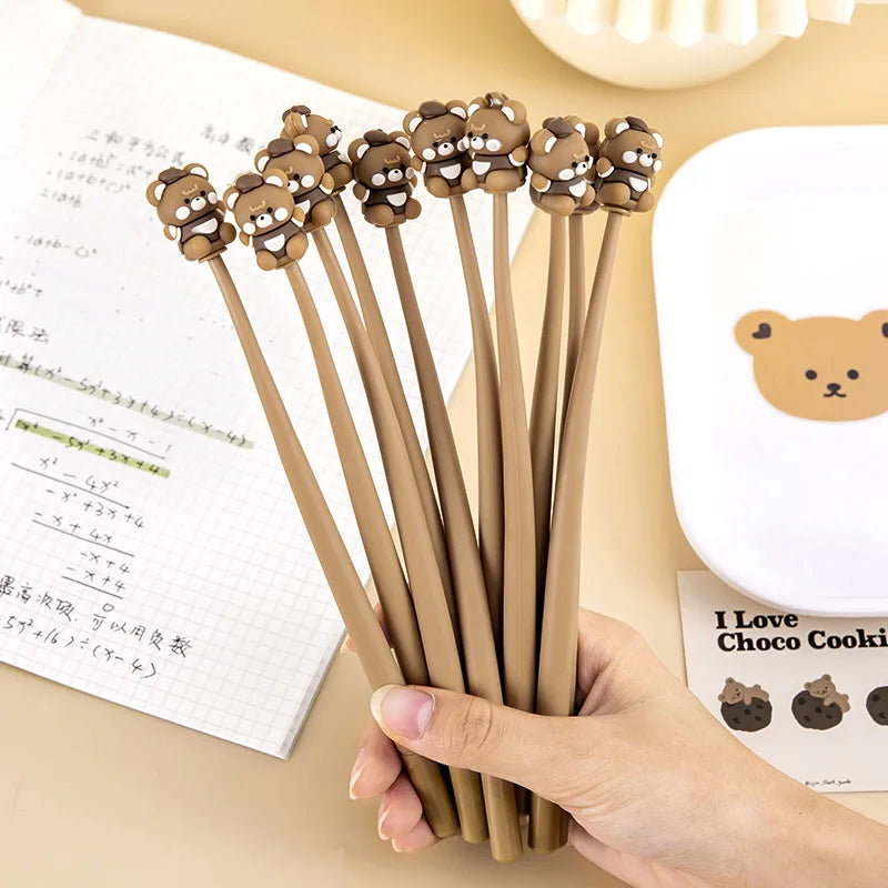 20Pcs/Lot Cute Cartoon Bear Gel Pen Student Stationery 0.5mm Black Ink Kawaii Shake Pens Kids School Office Writing Supplies