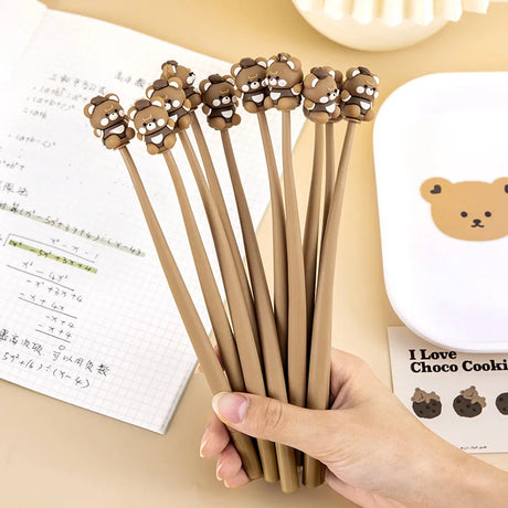 20Pcs/Lot Cute Cartoon Bear Gel Pen Student Stationery 0.5mm Black Ink Kawaii Shake Pens Kids School Office Writing Supplies