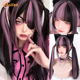 MEIFAN Long Lolita Ombre Harajuku Wig With Bang Red Blue Wave Curly Cosplay Wig Heat Resistant Synthetic Jellyfish Head Wigs