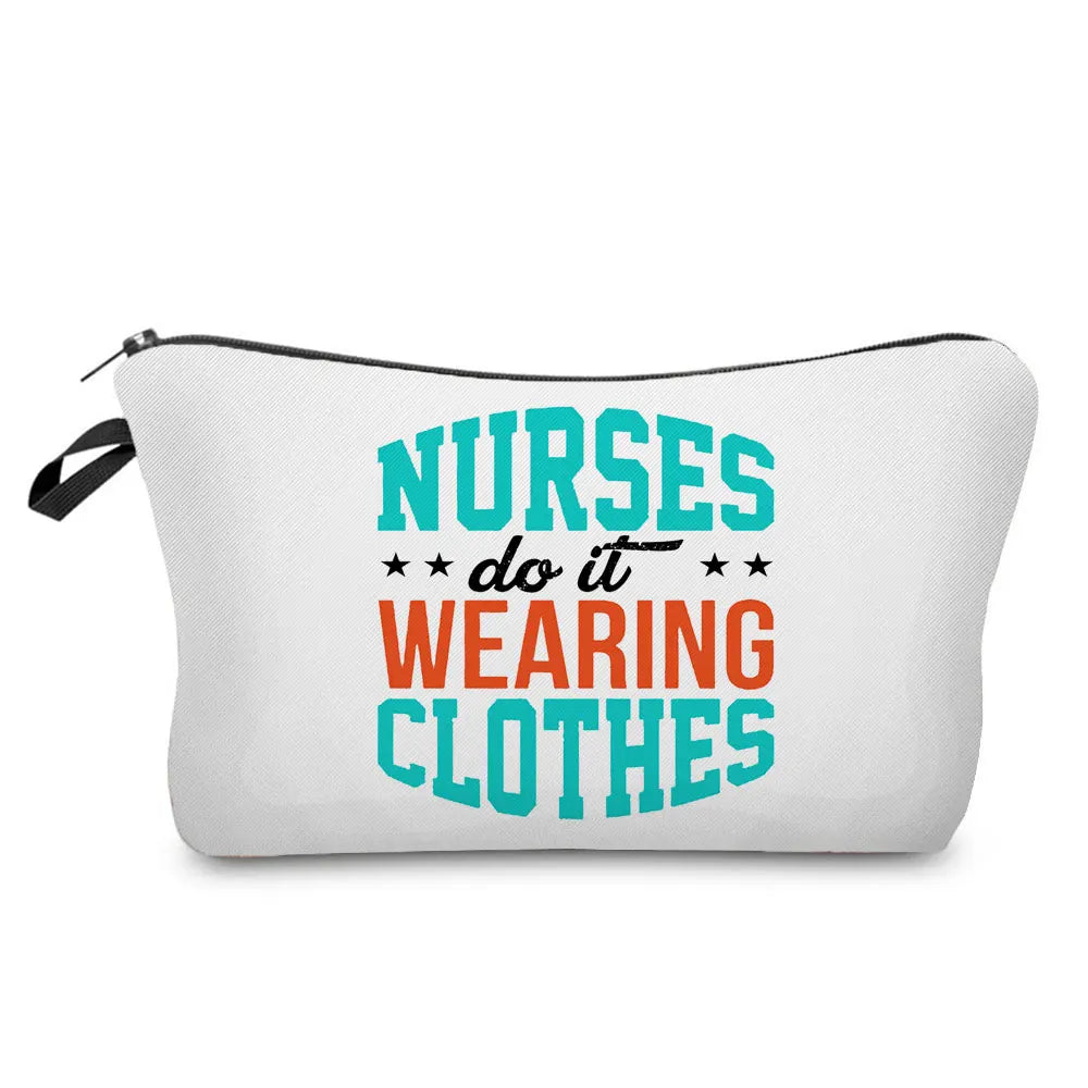 Nurse Makeup Bag Women Cosmetic Bag Toiletry Travel Organizer Lady Purse Cartoon Alphabet Print Zipper Hospital Doctor Gifts