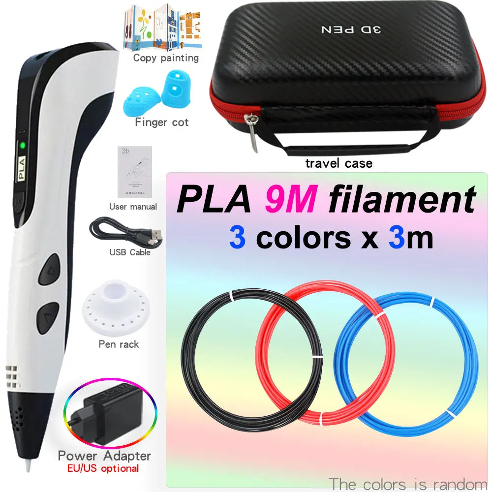 Kids' 3D Printing Pen Set with LED Display - Includes 200M PLA Filament, Power Adapter, and Storage Case - Perfect Gift for Christmas or Birthdays!