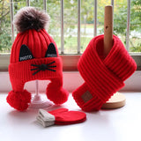 Autumn/Winter Baby hat and scarf set Children's thickened knitted wool hat around bib gloves Cute cat