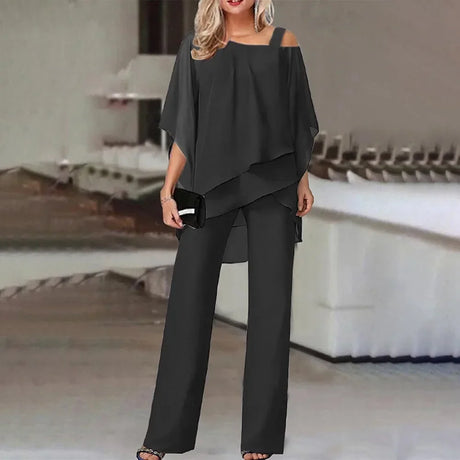 New Style Matching Series Fashion Plus Size Women's Bat Sleeve Top Off The Shoulder Party Elegant Pants Women's Two Piece Set