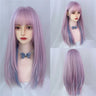 MSIWIGS Women Synthetic Lolita Wig Long Straight Ombre Two Tone Silver Grey Blue Hair For Cosplay With Bangs