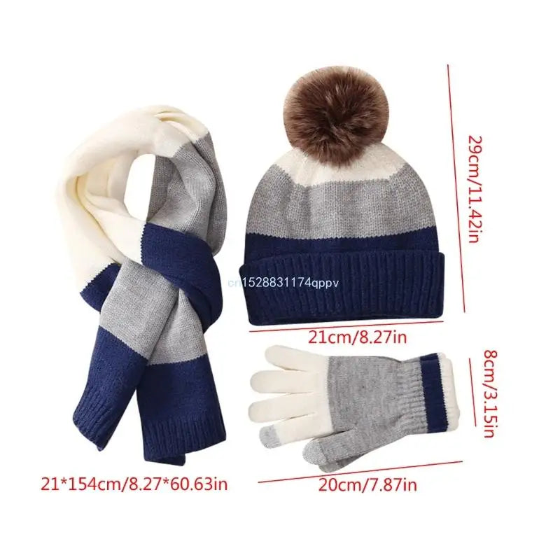 Kids Hat Scarf & Gloves Set Winter Pom Pom Hat with Gloves & Scarf Warm Knitted Beanie Hats Girls Boys Gloves Dropship