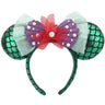 Disney Mickey Mouse Ear Headband Green Mermaid Hair Hoop Fish scale sequin mesh Ribbon Party Headwear Girl Toy Birthday Gift