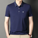 New Summer Men's Short Sleeve T-shirt with Lapel Pocket Thin Solid Casual Polo Pullover Fashionable Striped Plaid Tops