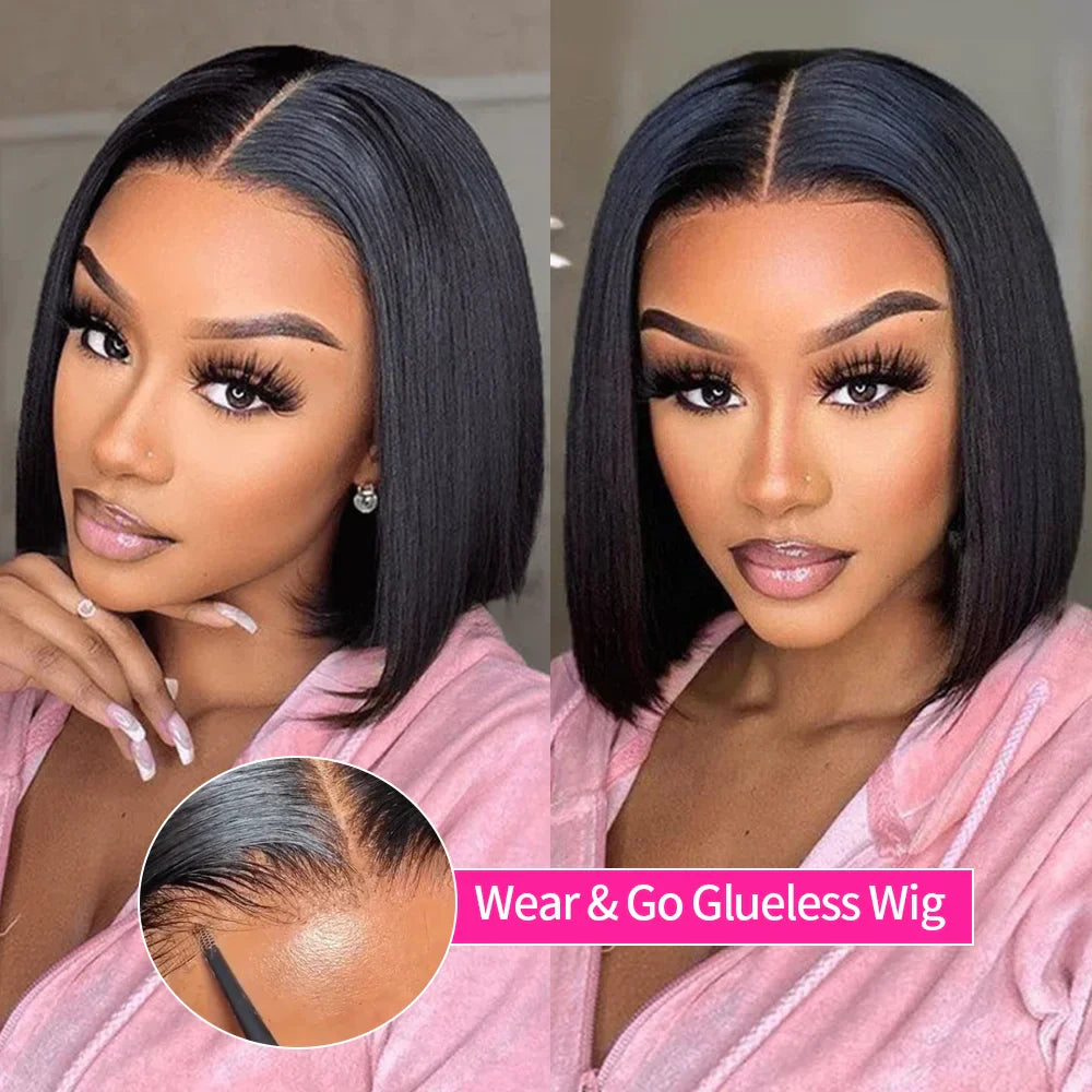 Wear Go Glueless Bob Wig Lace Front Human Hair Wigs Short Pre Plucked Straight 13x4 HD Transparent Lace Frontal Wig Bob on Sale