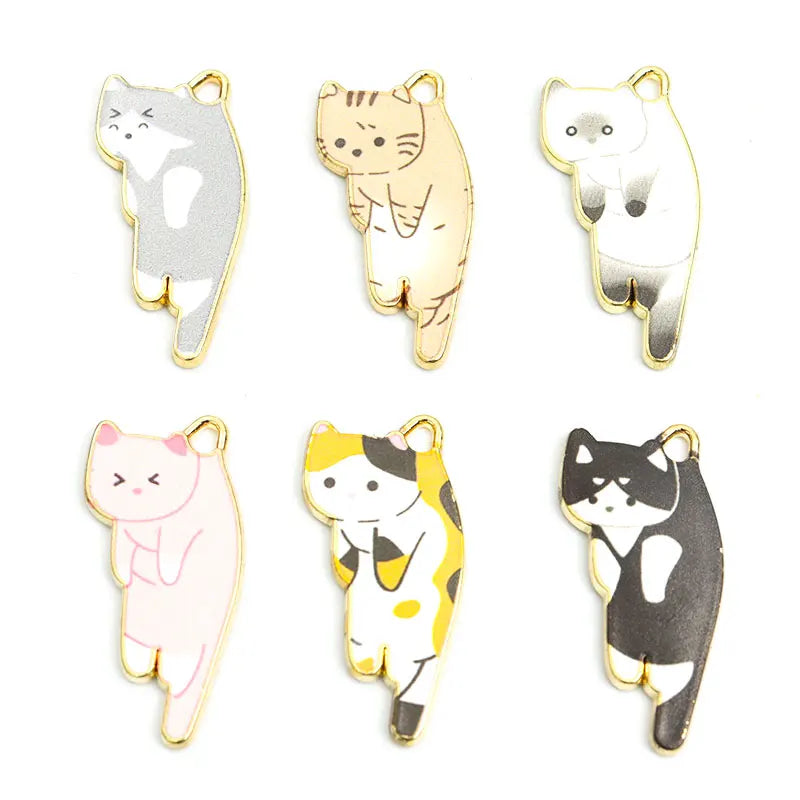 10pcs Kawaii Pet Kitten Enamel Charms for DIY Ornaments Accessories Necklace Earrings Keychain Cute Lazy Cat Alloy Pendants