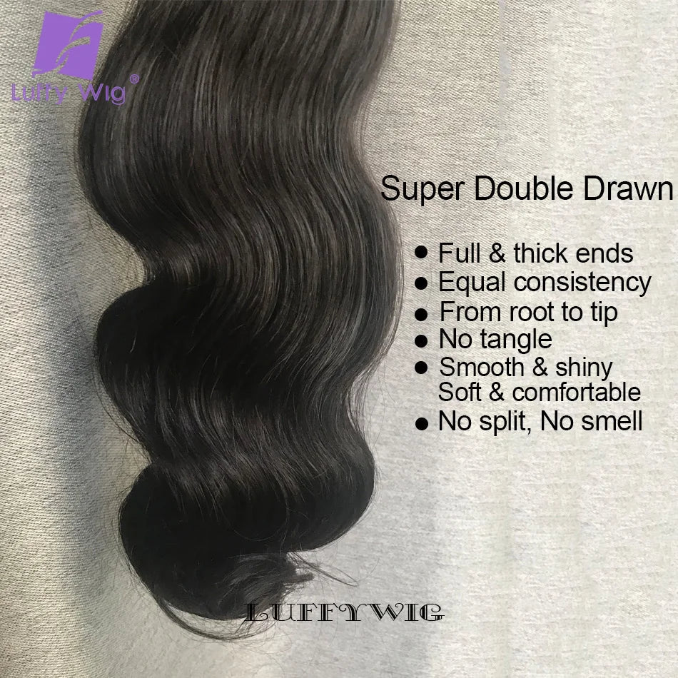 Full Ends Double Drawn Hair Extension Body Wave Hair Bundles Burmese 100% Human Hair Natural Black Wavy Human Hair Bundles LUFFY