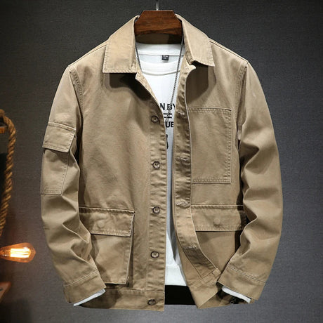 Men's American Style Vintage Denim Jacket 2023 spring and autumn new style Casual Fashion High Quality Cotton Dark Khaki Jacket