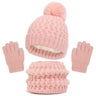 Kids Winter Hat Gloves Scarf Set Girls Toddler Children Hats With Pom Knit Neck Warmer Gaiter Mittens Fleece Lined Sets