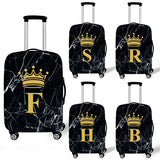 Fashion Black Marble Crown Letter Luggage Cover Travel Letter A Z Crown Suitcase Covers Elastic Trolley Case Protective Cover