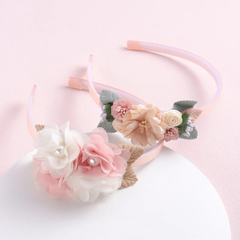 Artificial Flower Hairbands for Girls Trendy Pearl Cute Kids Headband Flowers Wreath Crown Party Headwear Hair Accessories