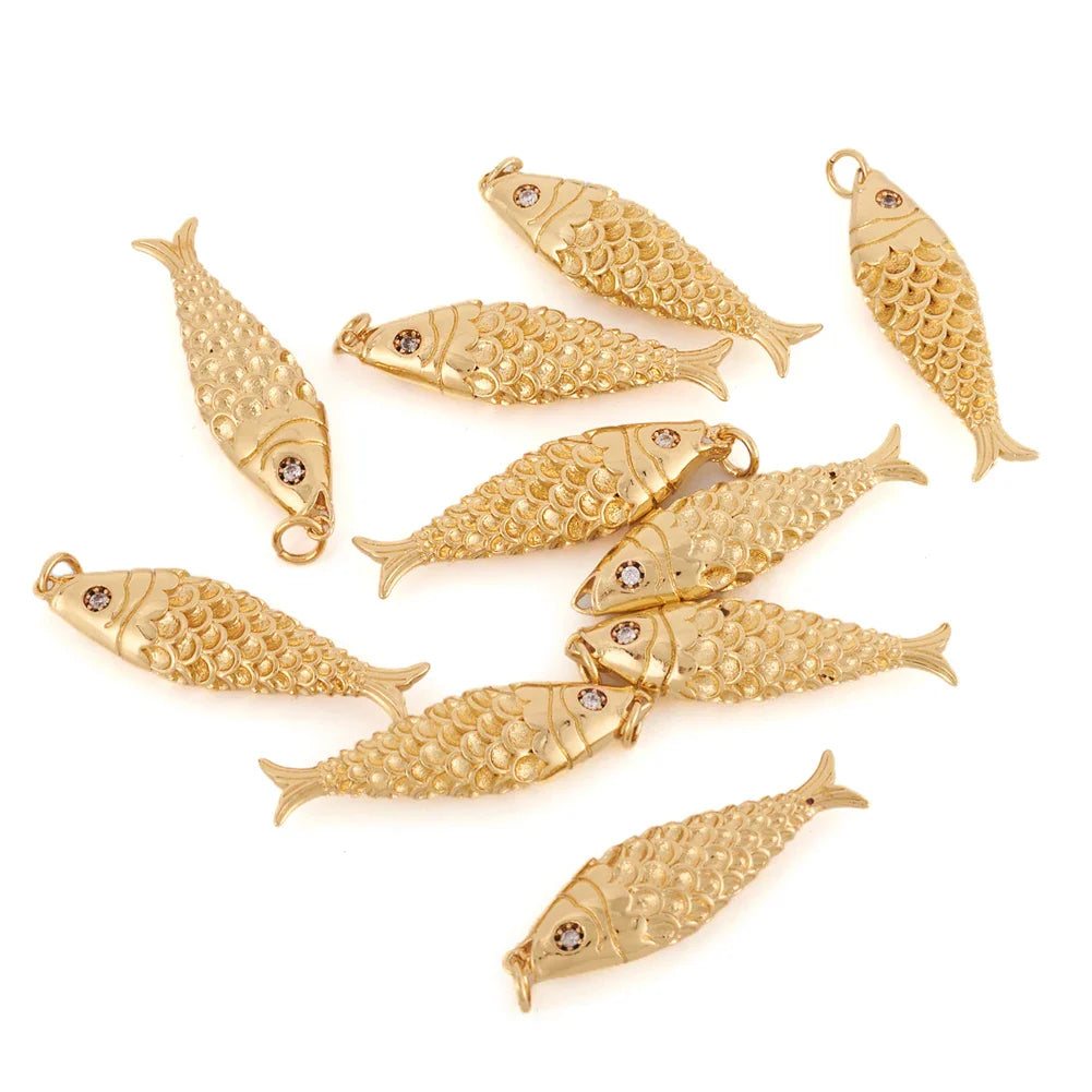 Pandahall 10Pcs Golden Fish Pendants Brass Cubic Zirconia Charms for Women Necklace Bracelet Jewelry Making Gifts Accessories