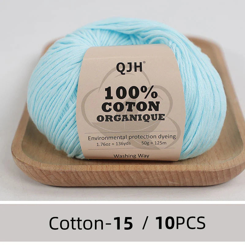 QJH 10PCS 100% Organic Cotton Yarn Pure/Mixed Color Yarn, Knitting Yarn - Crochet Yarn Soft 10 Strands Hank Yarn Machine Washabl